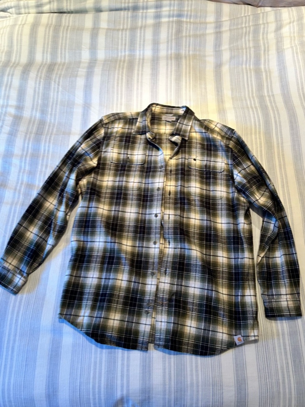 Carhartt Men's Black and White Plaid Long-Sleeve Button-Down Shirt